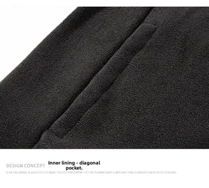 Detail of fleece lining on winter jacket showing slant pocket and slim tailoring