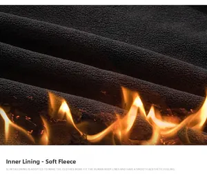 Close-up of soft fleece lining with fire effect showing thermal insulation performance