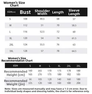 Detailed size chart for women's 3-in-1 outdoor jacket covering S to 3XL measurements