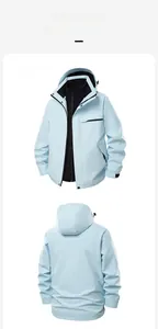 Detailed front and back view of baby blue unisex 3-in-1 waterproof hiking jacket