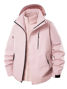 Pink 3-in-1 waterproof winter jacket for women with removable fleece lining and hood