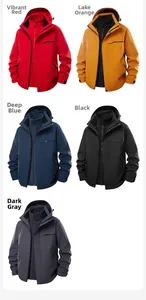 Detailed color options of the 3-in-1 outdoor jacket including red, orange, blue and grey