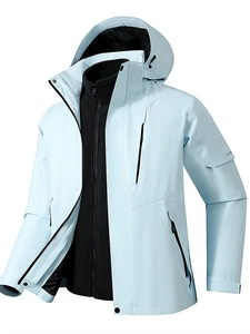 3-in-1 light blue outdoor jacket with detachable fleece lining and hooded design
