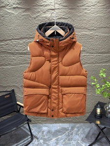 Gilet cargo d'hiver à capuche pour homme, couleur orange, chaud avec poches pratiques