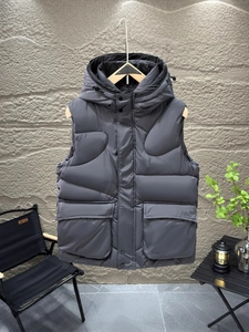Gilet à capuche gris foncé pour homme, doudoune épaisse avec grandes poches cargo