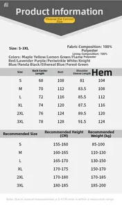 Size chart for cargo jacket with detailed dimensions from S to 3XL in polyester fabric
