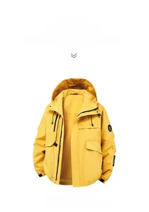 Detail of yellow outdoor jacket featuring soft fleece lining and windproof fabric