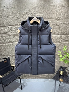 Men Hooded Padded Vest Winter Thickened Gilet Detachable Hood Warm Outdoor Sleeveless Jacket Solid Color Windproof Coat