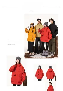 Macro detail of multi-pocket hooded jackets in red, yellow, and sand for outdoor wear