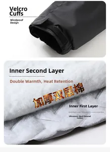 Detail of windproof velcro cuffs and ultrasonic heat-pressed cotton lining on parka