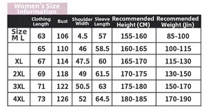 Detailed size chart for outdoor waterproof jacket showing measurements for M to 4XL sizes