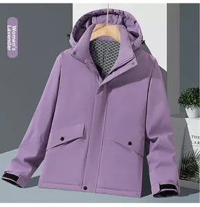 Detail of lavender purple outdoor jacket with honeycomb thermal lining and velcro cuffs