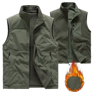Gilet Réversible en Polaire pour Homme Hiver Chaud Col Montant Coupe-vent Extérieur Décontracté Veste sans Manches Poches Éclair