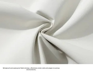 Detail of warm white functional fabric showing windproof and waterproof texture
