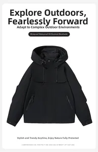 Détails de coupe-vent noir imperméable avec capuche réglable et poches fonctionnelles