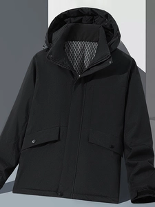 Waterproof outdoor winter parka with fleece lining and adjustable hood in solid black