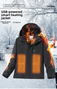 Detail der USB beheizten Jacke mit Heizzonen und wasserdichtem Stoff für kaltes Wetter