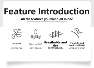 Detail showing windproof, waterproof, breathable, and wear-resistant outdoor fabric technology