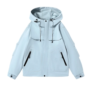 Veste outdoor légère coupe-vent pour homme et femme avec capuche réglable bleu clair