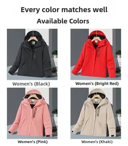 Detaillierte Rasteransicht wasserdichter Winterjacken in Schwarz, Rot, Rosa und Khaki