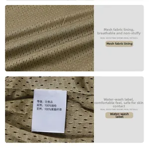 Dettaglio della fodera in rete kaki e etichetta di lavaggio in 100% nylon e poliestere