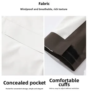 Detail of waterproof fabric with hidden pocket and adjustable velcro cuffs on the jacket
