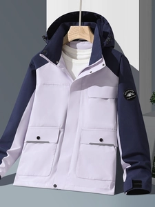 Outdoor Hardshell Jacket Men Women Hooded Color Block Windproof Waterproof Hiking Mountain Parka Sport Casual Coat