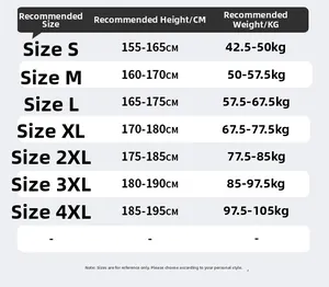Size guide for men's hooded jacket with recommended height and weight ranges