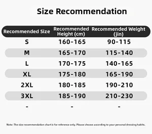 Größentabelle für Herren-Freizeitjacken für Körpergrößen von 160 cm bis 190 cm