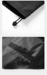 Detail view of adjustable elastic hem with drawstrings and functional inner jacket pocket