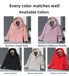 Detail shot showing five color options of hooded windproof and waterproof outdoor jackets