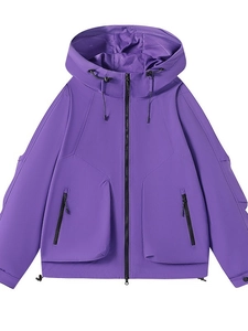 Wasserfeste lila Kapuzenjacke mit großen Taschen und verstellbaren Kordelzügen