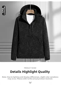 Detail of female black windbreaker jacket with subtle tropical leaf pattern texture