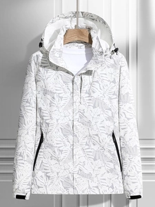 Hooded Outdoor Windbreaker Water Resistant Breathable Leaf Print Lightweight Jacket For Hiking Camping Men Women