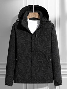 Waterproof maple leaf camouflage outdoor jacket with hood and windproof zip pockets