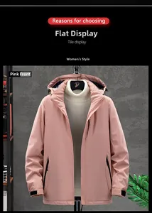 Detailed front view of pink waterproof outdoor jacket with black zipper and velcro cuffs