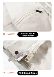 Dettaglio della cerniera YKK e della tasca interna con zip sulla giacca outdoor funzionale