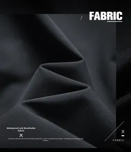 Close-up of waterproof breathable dark grey technical fabric with twill texture