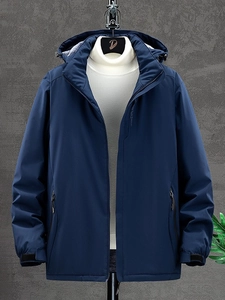 Men Outdoor Waterproof Windproof Hooded Jacket Fleece Lined Warm Winter Coat Loose Fit Explore Letter Print Sporty Outerwear