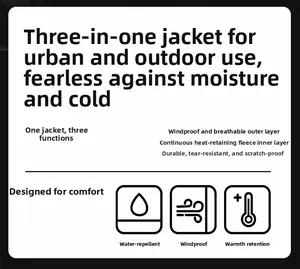 Detail card showing 3-in-1 jacket features including waterproof and windproof technology