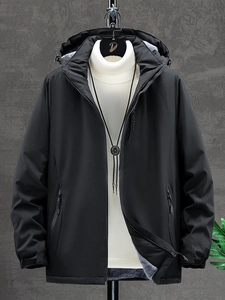 Men's hooded waterproof jacket with fleece lining and EXPLORE print for outdoor wear