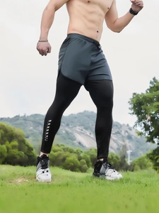 Men's 2-in-1 compression pants for running and gym featuring breathable quick-dry fabric