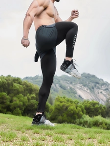 Men's quick-dry 2-in-1 leggings with gray shorts for running and gym workouts