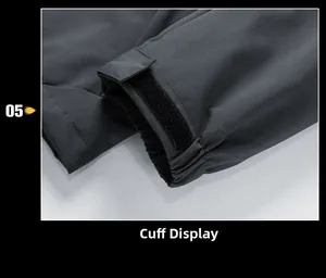 Detail view of adjustable velcro cuffs on water-resistant outdoor windbreaker jacket