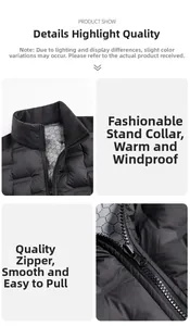 Detail of windproof stand-up collar with heat-reflective lining and premium zipper