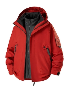 Three-in-one waterproof mountain jacket with removable down liner in vibrant red