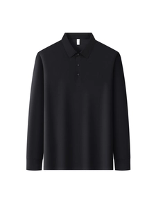 Classic men's black long sleeve cotton polo shirt with a stylish collar and buttons