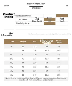 Tableau des tailles pour veste polaire d'hiver homme avec mesures de M à 6XL