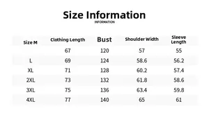 Detailed size chart for baseball jacket including length, chest, shoulder and sleeve measurements