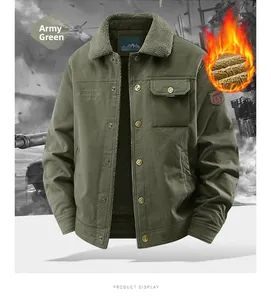 Détails de la veste vert militaire avec col en peluche chaud et broderie tactique